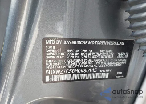 2017 BMW X3 Sdrive28I из США, поврежденный, VIN 5UXWZ7C58H0V85145